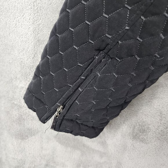 Womens Black Quilted Jacket By Gallery Full Zip Long Sleeve Zip Pockets Size L - Picture 9 of 11